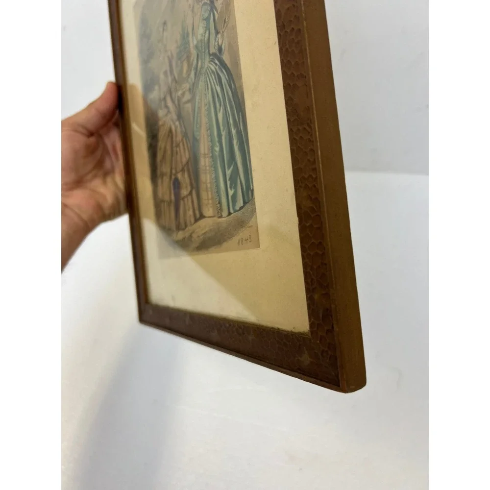 Vintage Wood Hammered Frame FITS 9x11 Victorian Fashion Plate Art Glass Decor